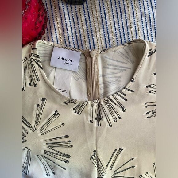 A-K-R-I-S Akris Punto Mini Dress Womens  Size 6 Beige Floral - Picture 4 of 13